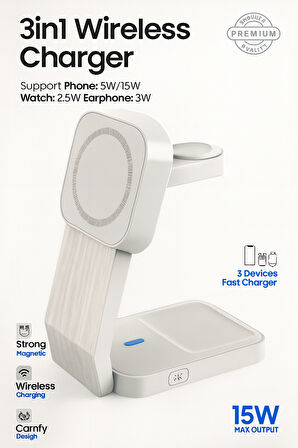 3'ü Bir arada Kablosuz Şarj Cihaz Standı Mage Safe Uyumlu Apple Iphone Android Uyumlu 15W Hızlı Şarj