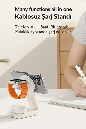 3'ü Bir arada Kablosuz Şarj Cihaz Standı Mage Safe Uyumlu Apple Iphone Android Uyumlu 15W Hızlı Şarj