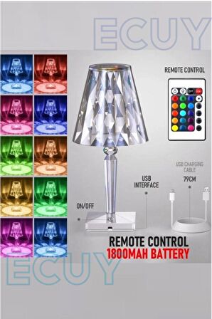 Dekoratif Şarjlı Kristal Led Masa Ve Gece Lambası Ev Salon Dekor Işığı Kumandalı Kristal Abajur  RGB