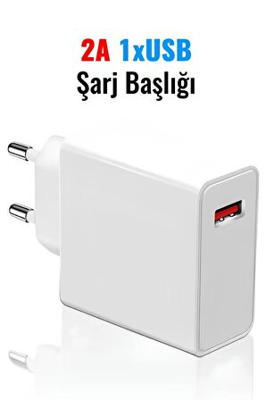 1xUSB Girişli Şarj Başlığı 2A Şarj Adaptörü ve Şarj Cihazı LED Işıklı