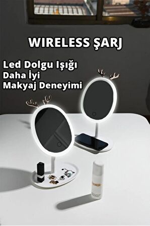 Dokunmatik Led Işıklı Usb Li Masa Üstü Makyaj Aynası WIRELESS Şarj Özellikli Takı Askı Makyaj Aynası