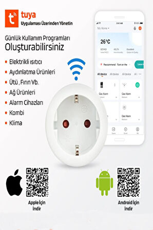 Akıllı Priz Uzaktan Kontrol Wifi, Anlık Enerji Tüketim Takip, Zamanlayıcı  Tuya Destekli Priz 10 A