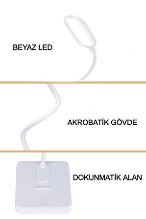 Şarjlı Dokunmatik Masa LambasıKitap Okuma Ders Çalışma Lambası 3 Modlu Masa Lambası Beyaz Işık