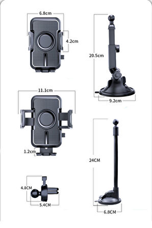 Uzayabilen Vantuzlu Cep Araç Telefon Tutucu Oto Araba Içi Telefon Tutacağı 360 Dönebilen Araç Tutucu