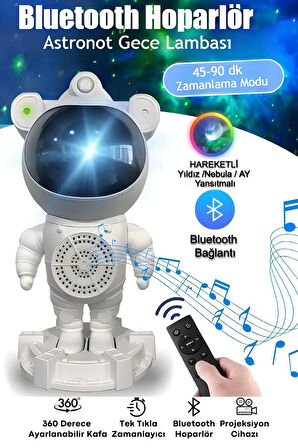 Projeksiyon Gökyüzü Gece Lambası Astronot Bluetooth Hoparlör Hareketli Galaxy Bulutsu Zamanlayıcılı