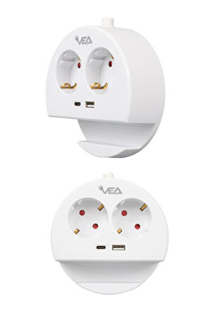 Priz 2 Li  1 USB + 1 TYPE-C Girişli Grup Uzatma Kablosu Telefon Standlı Priz 1.5 Metre Kablolu