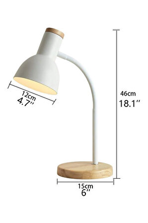 USB LED Masa Lambası Beyaz Ahşap Tabanlı Modern Dekoratif, Şık Esnek Boyunlu Ofis ve Çalışma Lambası