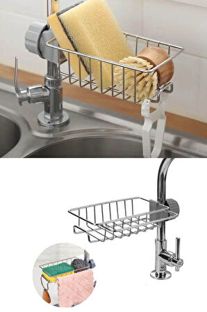 Paslanmaz Ayarlı Damlalıklı Lavabo Süngerliği Musluk Yanı Mutfak & Banyo 1 Katlı Demir Raf Organizer