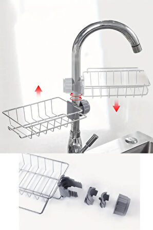 Paslanmaz Ayarlı Damlalıklı Lavabo Süngerliği Musluk Yanı Mutfak & Banyo 1 Katlı Demir Raf Organizer