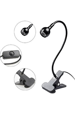 USB COB LED Siyah Mandallı Akrobatik Gövdeli Kitap Okuma & Çalışma Masa Lambası