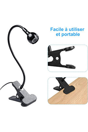 USB COB LED Siyah Mandallı Akrobatik Gövdeli Kitap Okuma & Çalışma Masa Lambası