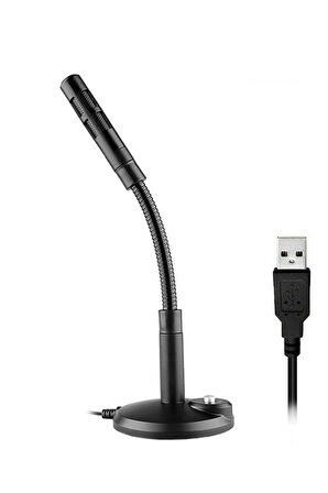 Masaüstü USB Bilgisayar Mikrofonu Tak Çalıştır 360° Esnek Gövde Gürültü Engelleyici Siyah
