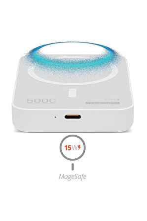 Taşınabilir 5000 mAh PD15W MagSafe Kablosuz Wireless Hızlı Şarj Cihazı Beyaz Powerbank
