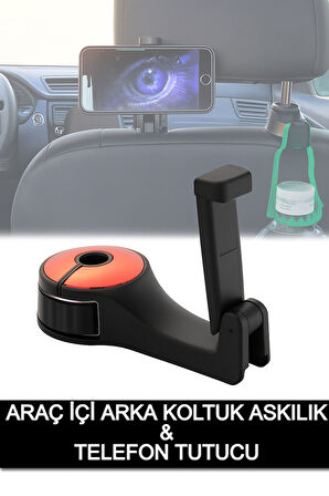 Araba Koltuk Arkası Kanca Askılık ve Telefon Tutucu Pratik Araç İçi Organizer Pratik Kullanım 2IN1