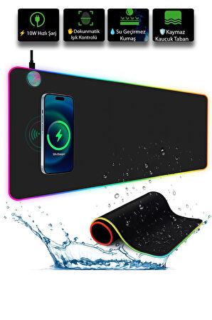 RGB Gaming Mouse Pad Kablosuz 15W Şarjlı 14 Mod LED Işıklı Kaymaz Oyun Mousepad 300x800mm XL