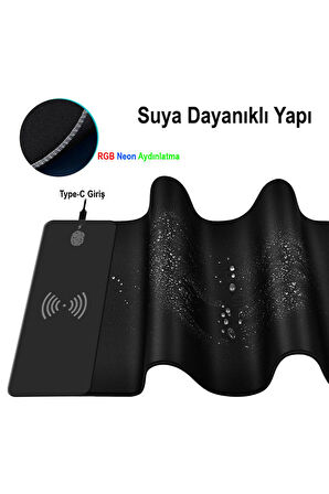 RGB Gaming Mouse Pad Kablosuz 15W Şarjlı 14 Mod LED Işıklı Kaymaz Oyun Mousepad 300x800mm XL