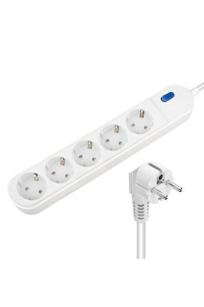 5’li Anahtarlı Akım Korumalı Grup Priz 1.5 Metre Kablo Maks 3500W 16A Ev Ofis Elektrik Prizi