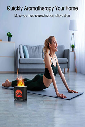 Masaüstü Hava Nemlendirici LED Alev Efektli Şömine Aromaterapi Difüzörü & Hava Nemlendirici 270 mL