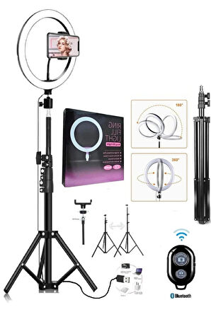 Bluetooth Kumandalı 10 Inç Ring Light Youtuber Selfie Tiktok Canlı Yayın Işığı 2.1 Metre Tripod