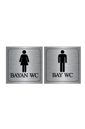 Bay-bayan Wc Yönlendirme Yazısı Metal Gümüş 2'li 10x10 Cm