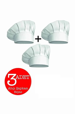 3lü Beyaz Ayarlanabilir Aşçı Şapkası - Aşçı Bonesi