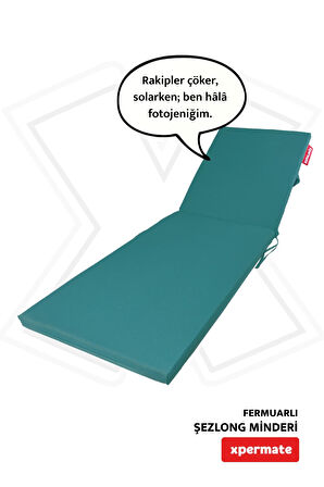 XPERMATE Fermuarlı Şezlong Minderi Su Geçirmez Kumaş Katlanır Şezlong Minderi Katlanabilir Plaj Minderi 60x180x5 Turkuaz