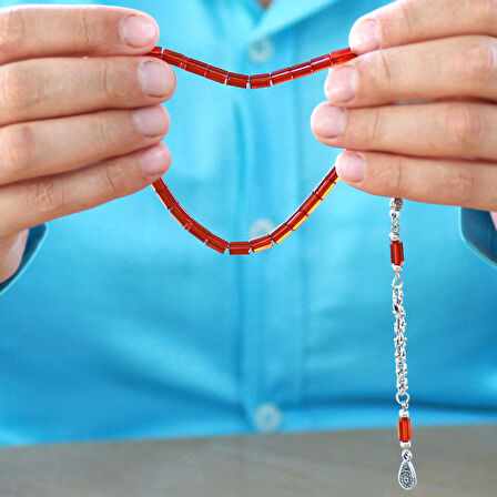 Kararmaz Metal Arnavut Püsküllü Kesme Kesim Bayrak Kırmızısı Bilek Boy Ateş Kehribar Tesbih