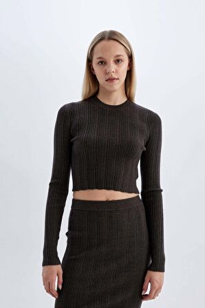 DeFacto Slim Fit Dar Kesim Bisiklet Yaka Triko Kazak A2057AX24AUAR227