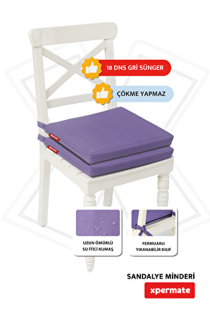 Xpermate Fermuarlı 2'li Sandalye Minderi Su İtici Kumaş 40x40Cm Sünger Sandalye Minderi Bağcıklı Mor
