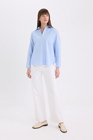 Oversize Geniş Kalıp Basic Düz Oxford Uzun Kollu Gömlek