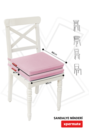 Xpermate Fermuarlı 2'li Sandalye Minderi Su İtici Kumaş 40x40Cm Sünger Sandalye Minderi Bağcıklı Pembe