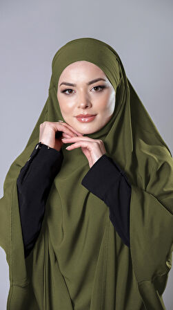 Haki Pratik Hazır Geçmeli Tesettür Eşarp Medine İpeği Bağcıklı Sufle Hijab 2301_09