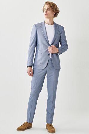 Erkek Lacivert-beyaz Ekstra Slim Fit Dar Kesim Mono Yaka Klasik Takım Elbise