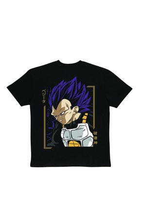 Lenithra Dragon Ball Vegeta Anime Sırt Baskılı Unisex Oversize T-shirt Siyah / 2XL