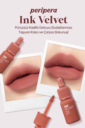 Yüksek Pigmentli, Kadife Görünümlü, Gün Boyu Kalıcı Tint Peripera Ink Velvet (22 Bouquet Nude)