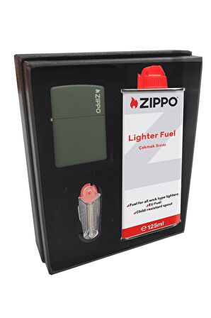 Zippo Çakmak Green Yeşil Hediyelik Kutu Benzin Taş Set du10-000019