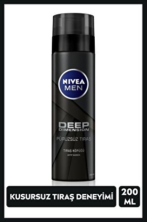 Nivea Men Erkek Tıraş Köpüğü Deep Dimension 200ml, Kusursuz Tıraş, Aktif Karbon, Kaygan Tıraş Deneyimi