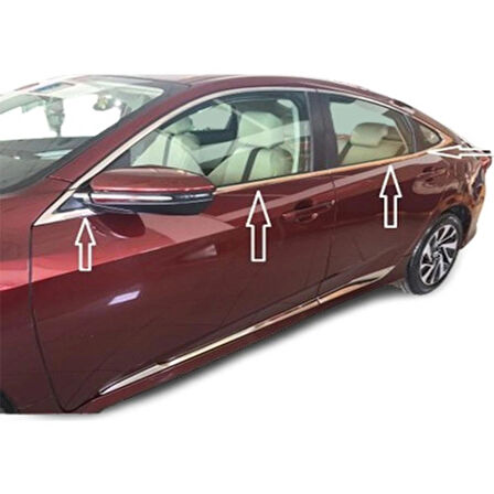 Honda Civic Fc5 2016 - 2020 Cam Çıtası 8 Parça Çelik Krom Paslanmaz ÇElik
