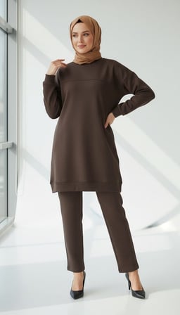KADIN ORTA YAŞ VE ÜZERİ BİSİKLET YAKA YANLARDAN DÜĞME DETAYLI ALTI BANTLI KOL AĞZI MANŞETLİ PANTOLON BELİ LASTİKLİ VE BELİ CEPLİ KALIN KIŞLIK İKİLİ TAKIM