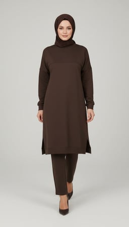KADIN ORTA YAŞ VE ÜZERİ BİSİKLET YAKA YANLARDAN DÜĞME DETAYLI ALTI BANTLI KOL AĞZI MANŞETLİ PANTOLON BELİ LASTİKLİ VE BELİ CEPLİ KALIN KIŞLIK İKİLİ TAKIM