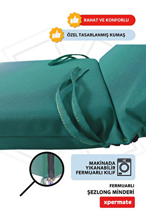 XPERMATE Fermuarlı Şezlong Minderi Su Geçirmez Kumaş Katlanır Şezlong Minderi Katlanabilir Plaj Minderi 60x180x5 Turkuaz