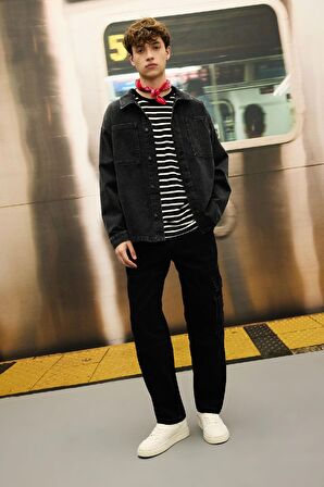 DeFacto Boxy Fit Pamuklu Jean Uzun Kollu Gömlek Ceket C7539AX24AUNM40