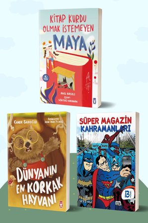 Kitap Kurdu Olmak İstemeyen Maya/Anıl Basılı - Dünyanın En Korkak Hayvanı/Caner Sarıoğlu - Süper Magazin Kahramanları/Vacip Örger