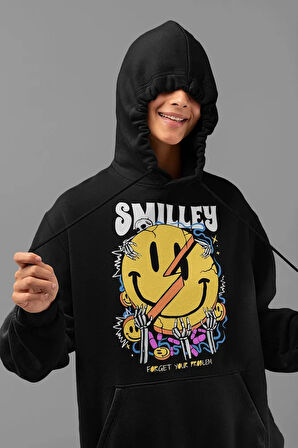 Smilley Forget Your Problem Baskılı Unisex Oversize Hoodie