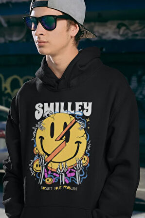 Smilley Forget Your Problem Baskılı Unisex Oversize Hoodie