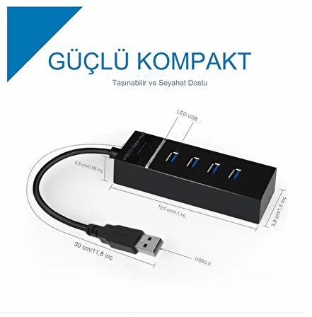 4 Port Usb Çoğaltıcı Çoklayıcı Hub Usb 3.0 Çoklama Pc Laptop Tüm Cihazlara Uyumlu