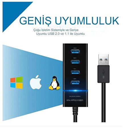 4 Port Usb Çoğaltıcı Çoklayıcı Hub Usb 3.0 Çoklama Pc Laptop Tüm Cihazlara Uyumlu