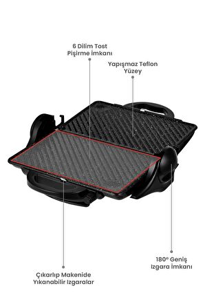 Awox Orion Tost Ve Izgara Makinesi 180° Açılabilir 1800w Siyah