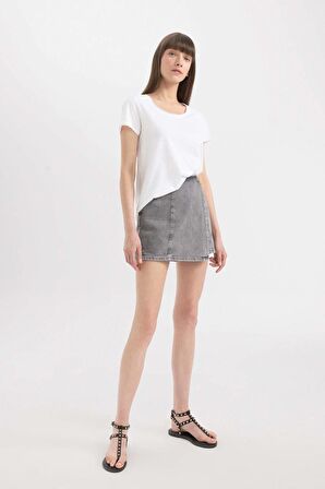 DeFacto Yüksek Bel Mini Jean Şort Etek C0695AX24SMNM55