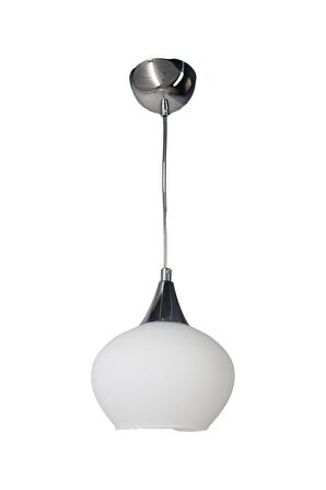Huni Krom Tekli Beyaz Yatsı Camlı Avize | Kaliteli Modern Metal Avize